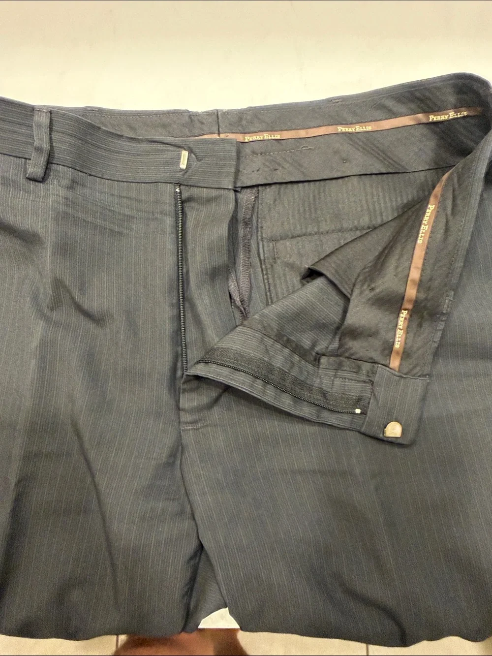 Perry Ellis Men's Dark Charcoal Pinstripe Dress Pants